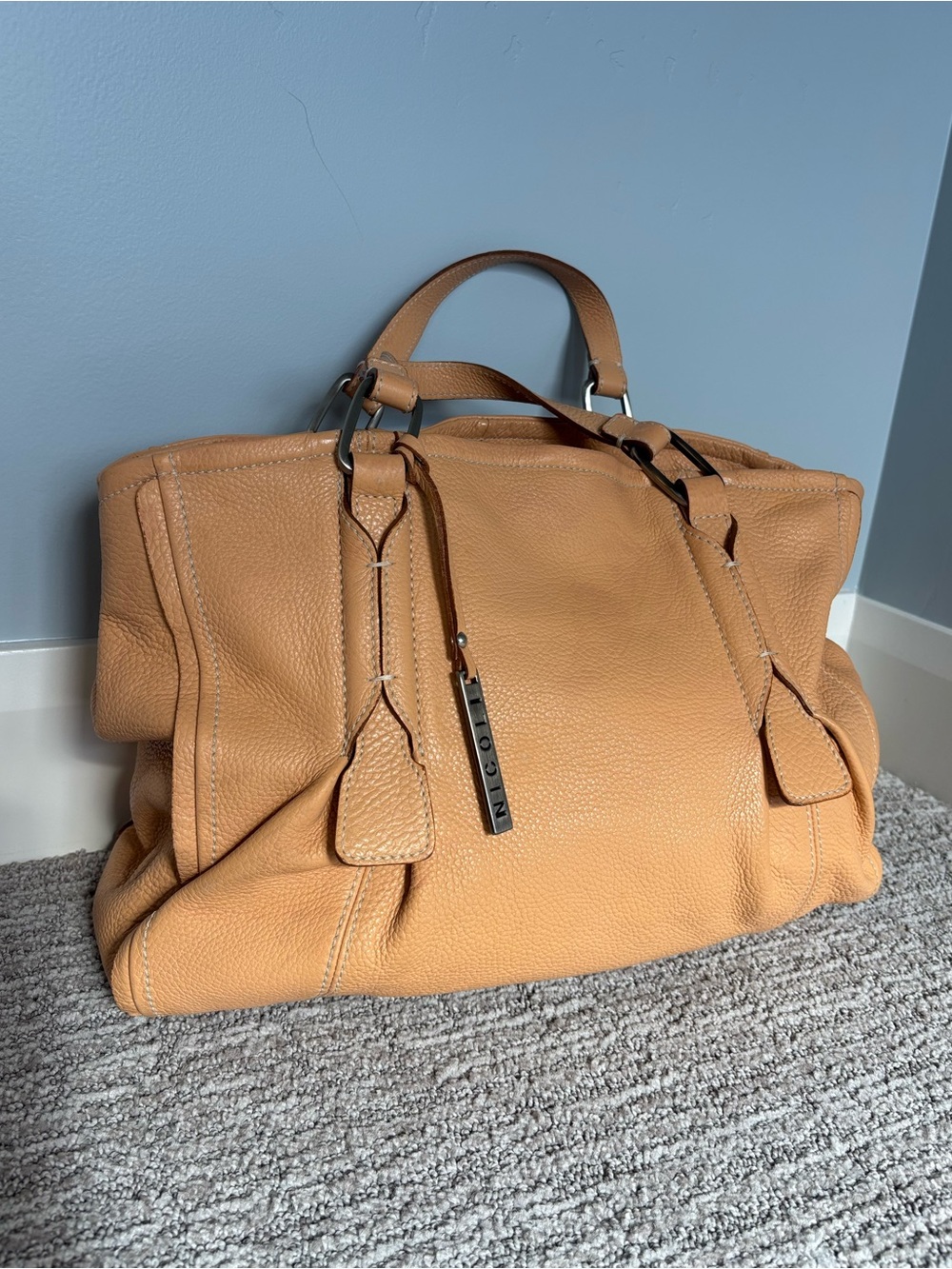 Nicoli 100% Genuine soft pebbled Leather bag Peach Slouchy Purse Made in Italy